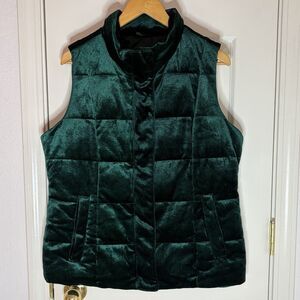 Lands End Velvet Puffer Vest Emerald Green Women’s Size Medium 10-12 Holiday